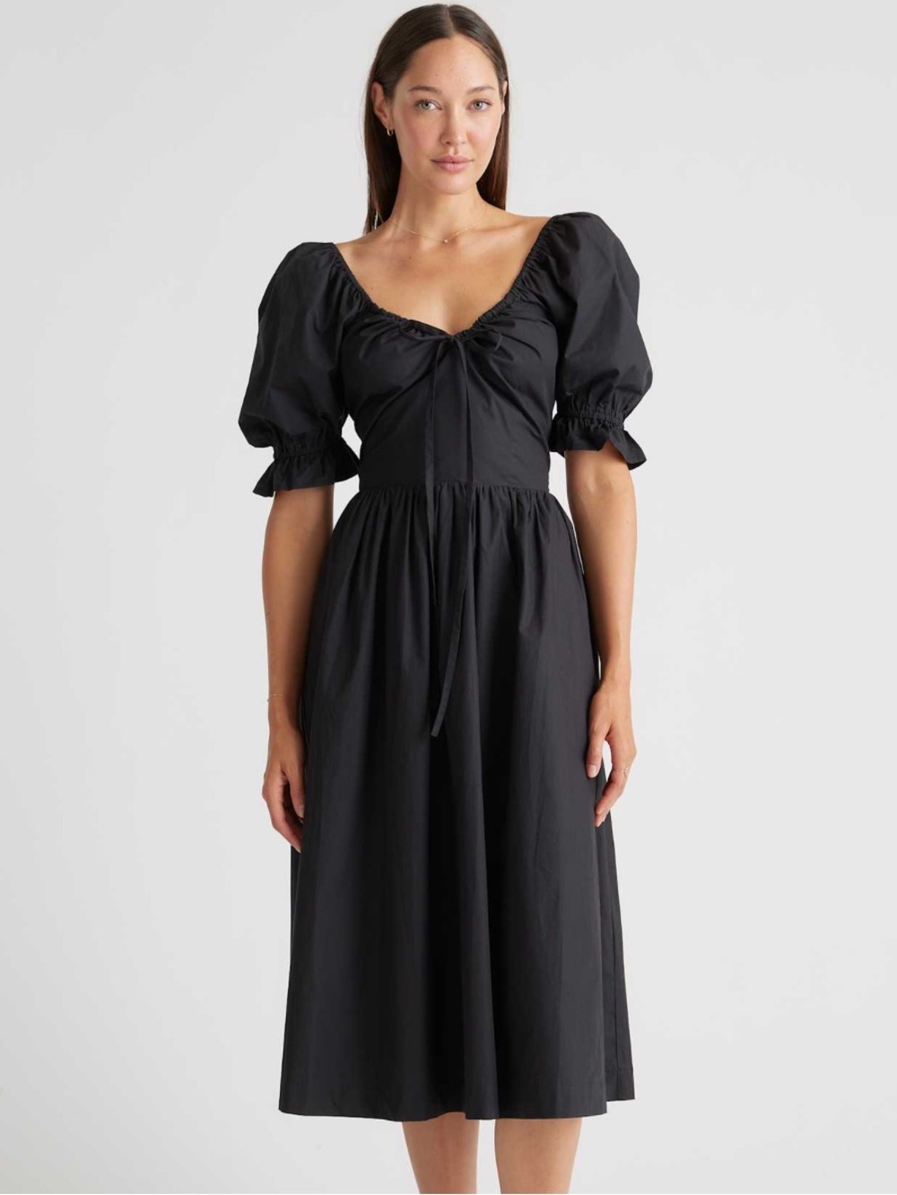 Quince M  Black Puff-Sleeve midi peasant Dress